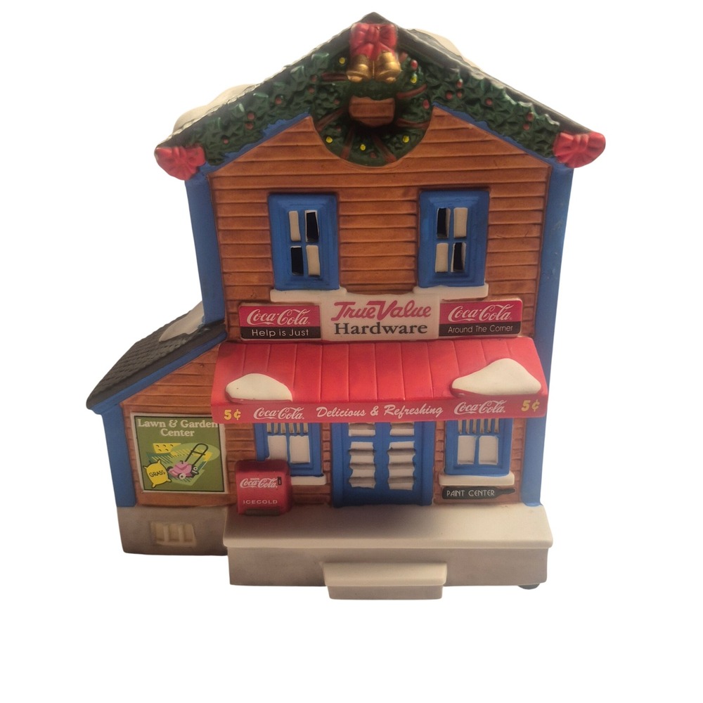 Vintage Coca Cola Christmas Village House True Value Hardware Lighted Holiday